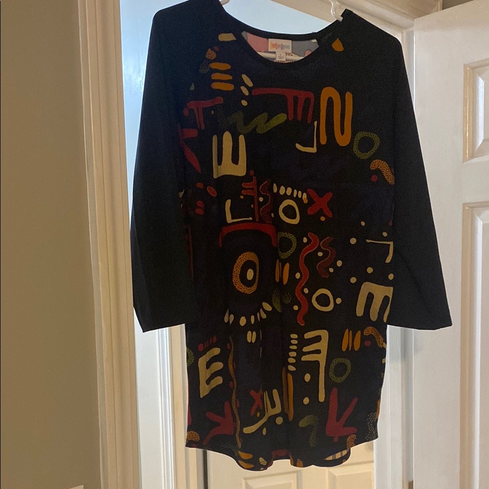 LuLaRoe Black Top with Colorful Abstract Design